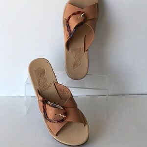Ancient Greek Sandals Thais Rainbow Wedge Slides size 37 Tortoise Wing Buckle
